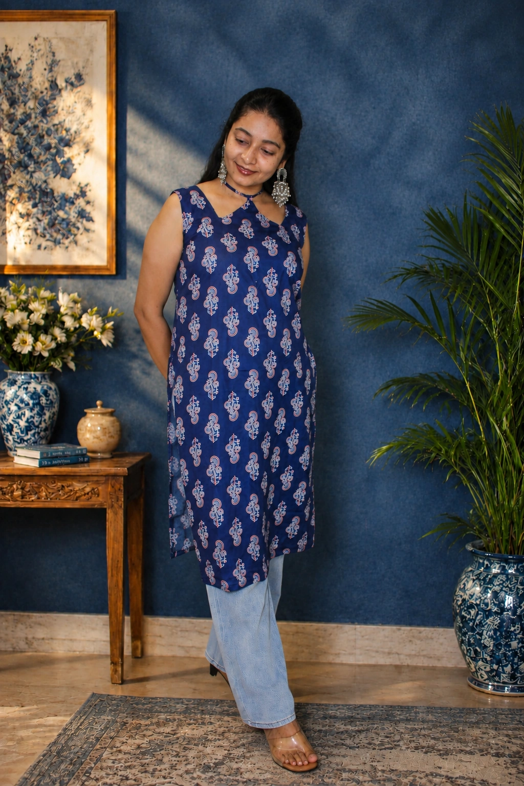 Naira Navy Paisley Printed Sleeveless Kurta 💙 - alt